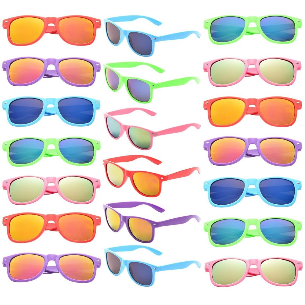 1627 20 Pack Wholesale Mirrored Sunglasses in Bulk Retro 70s 90s Cheap Neon